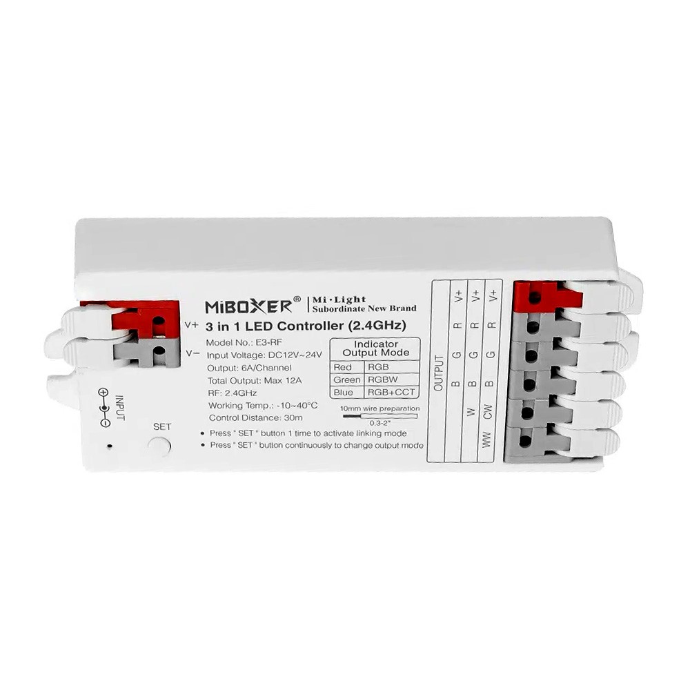 E3-RF 2.4G 12A 3in1 RGB/RGBW/RGB+CCT kontrolieris