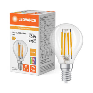 LED spuldze Ledvance Superior CLASSIC P FIL 40 dim 4,2W/927 E14, 2700K