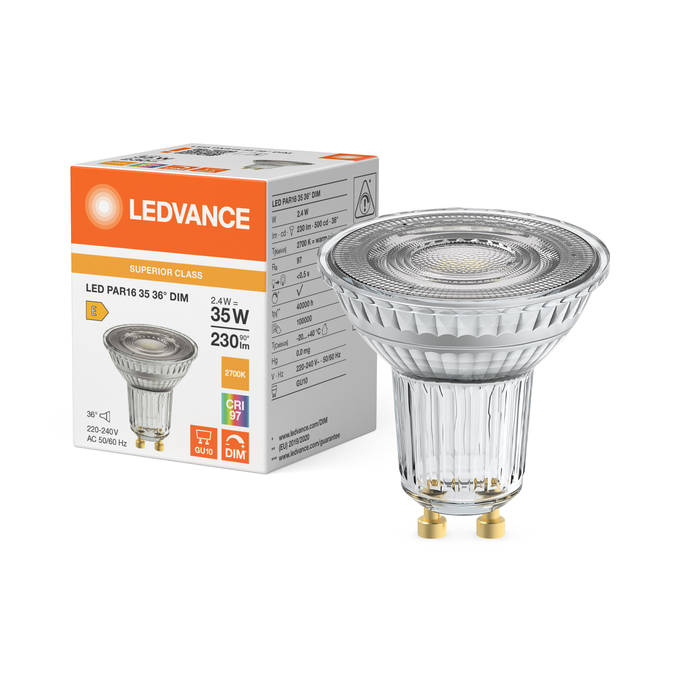LED spuldze Ledvance Superior Spot PAR16 GL 35 dim 2,4W/927 GU10, 2700K