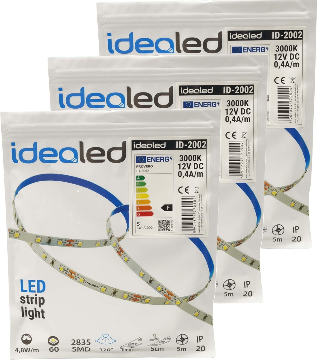 LED lente 3000 K 12 V 4,8W/m IP20 5m rullis