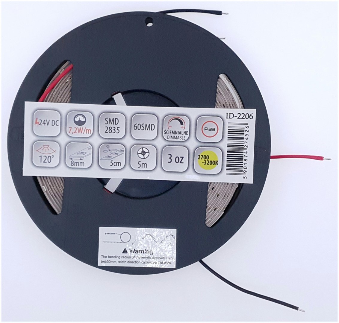 LED lente 3000 K 24 V 7,2W/m IP33 5m rullis - Image 3