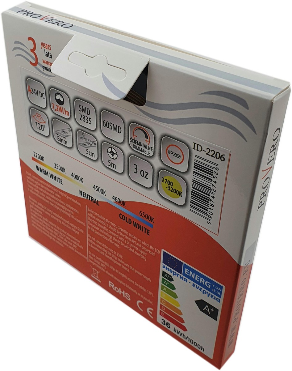 LED lente 3000 K 24 V 7,2W/m IP33 5m rullis - Image 4