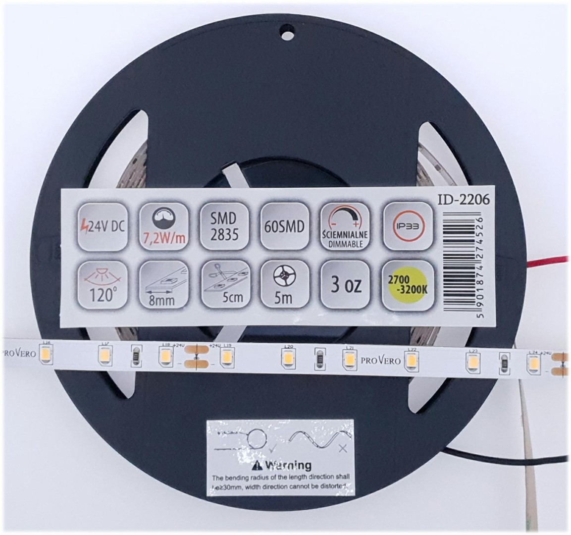 LED lente 3000 K 24 V 7,2W/m IP33 5m rullis - Image 6