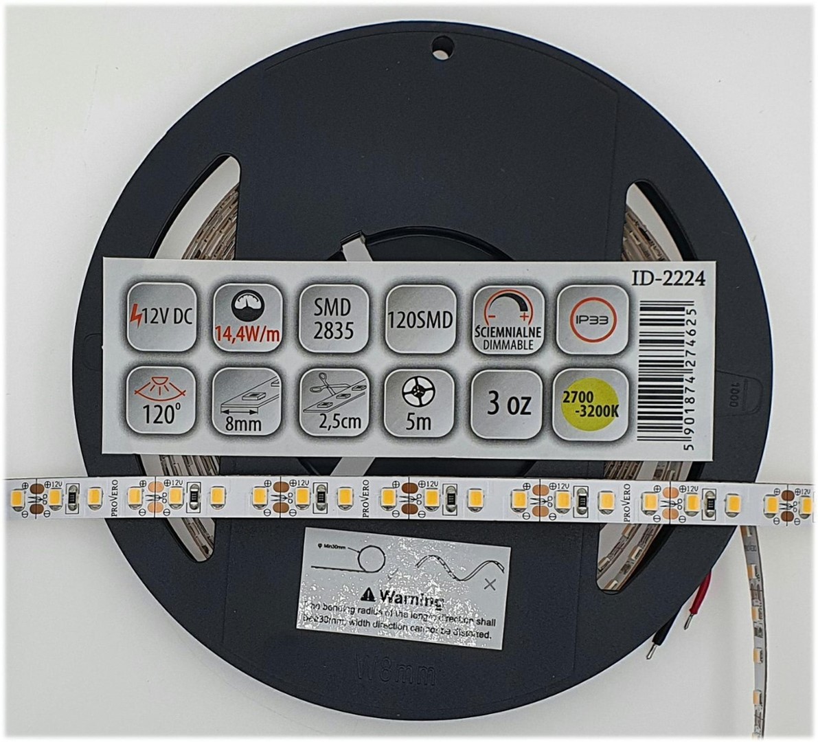 LED lente 3000 K 12 V 14,4W/m IP33 5m rullis - Image 4