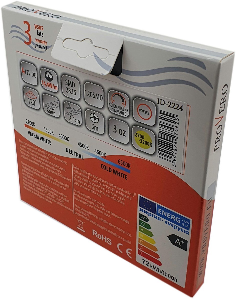 LED lente 3000 K 12 V 14,4W/m IP33 5m rullis - Image 6