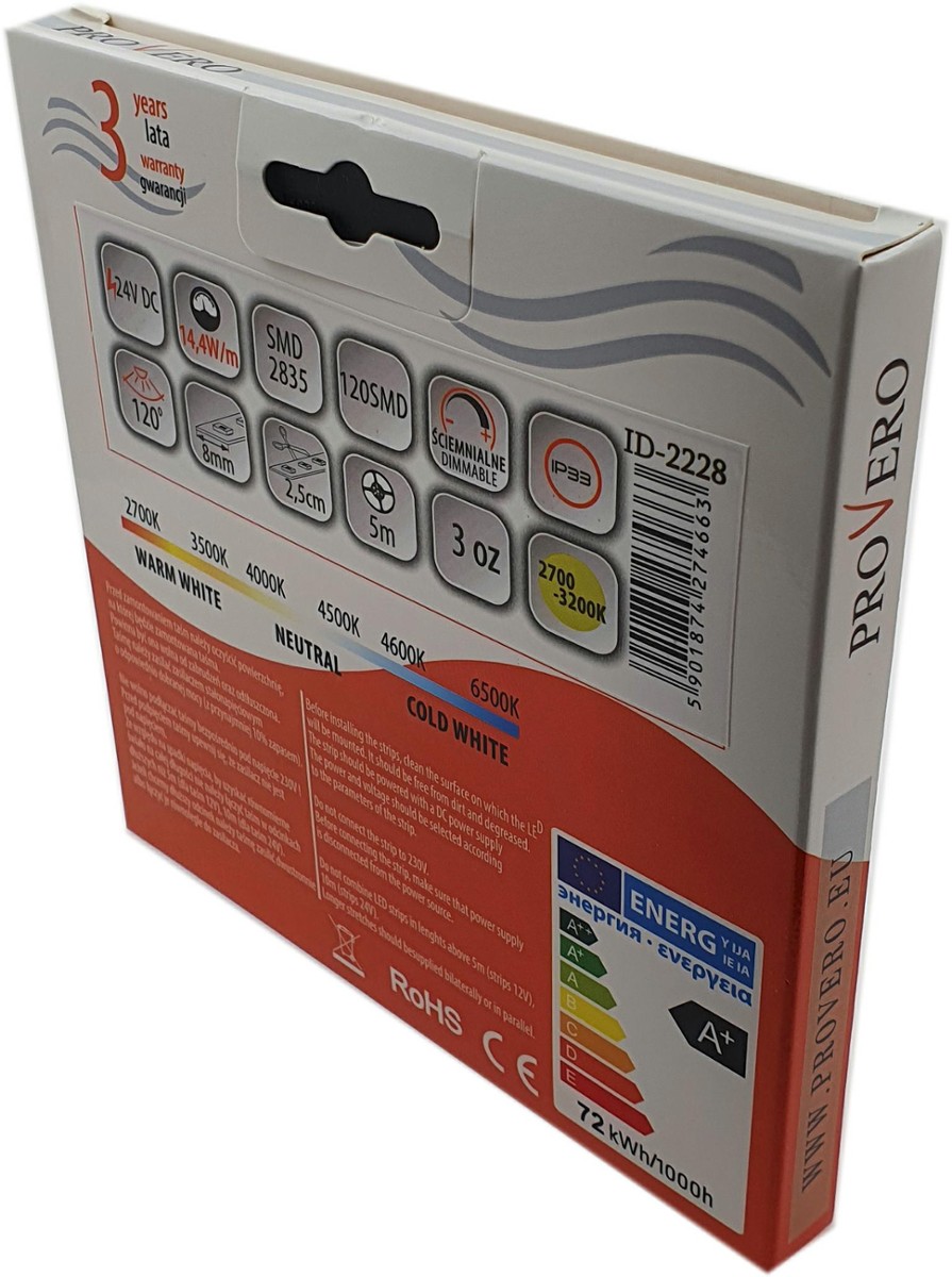 LED lente 3000 K 24 V 14,4W/m IP33 5m rullis - Image 4