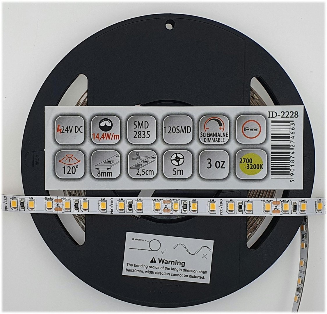 LED lente 3000 K 24 V 14,4W/m IP33 5m rullis - Image 6