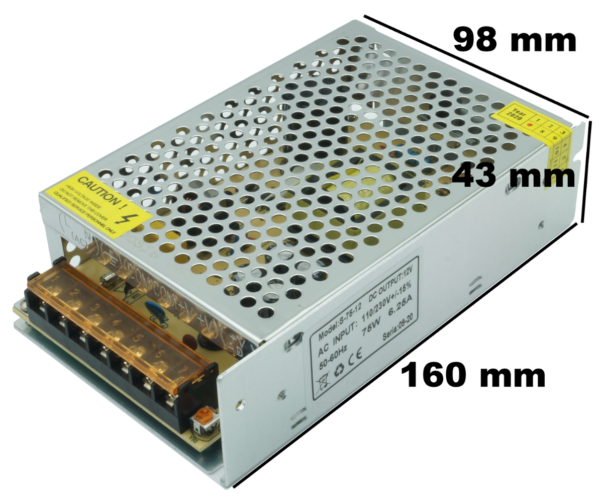 Power supply IdeaLED 12 V DC 75 W IP20, 160x98x43 mm