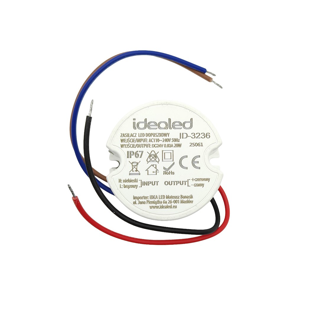 Power supply IdeaLED 24 V DC 20 W IP67, cylindrical, Ø50x22 mm