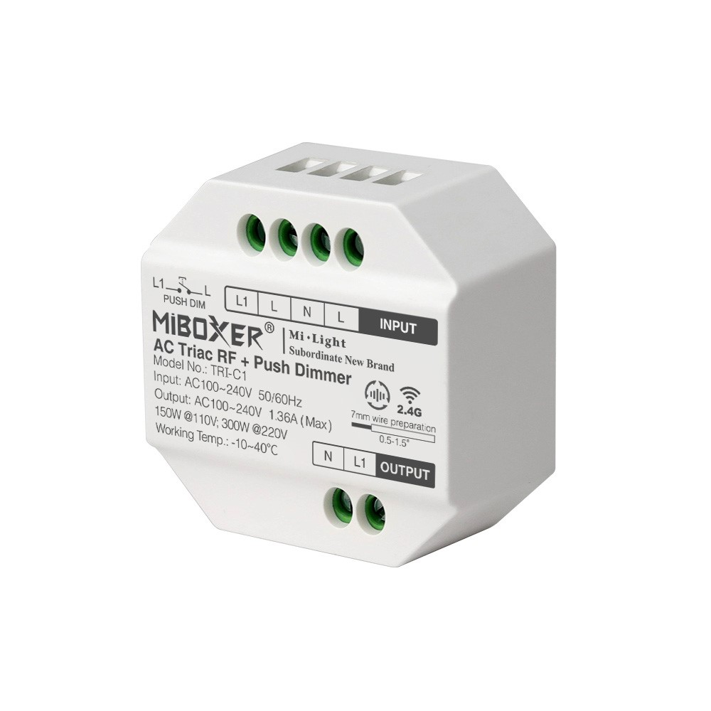 TRIAC dimmer MiBoxer TRI-C1, 230 V, 2,4 G + Push