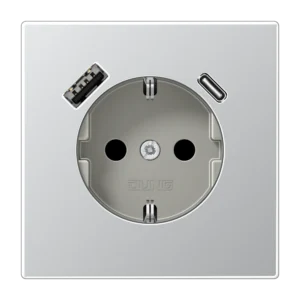 Jung SCHUKO socket with USB A+C charger LS 990, aluminium