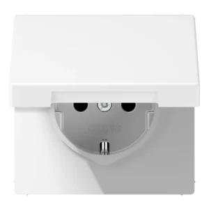 Jung SCHUKO socket with cap and children's protection LS 990, snow white, matt