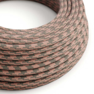 Textile cable Creative Cables, cotton antique pink and grey duck quotes pattern, 3-core