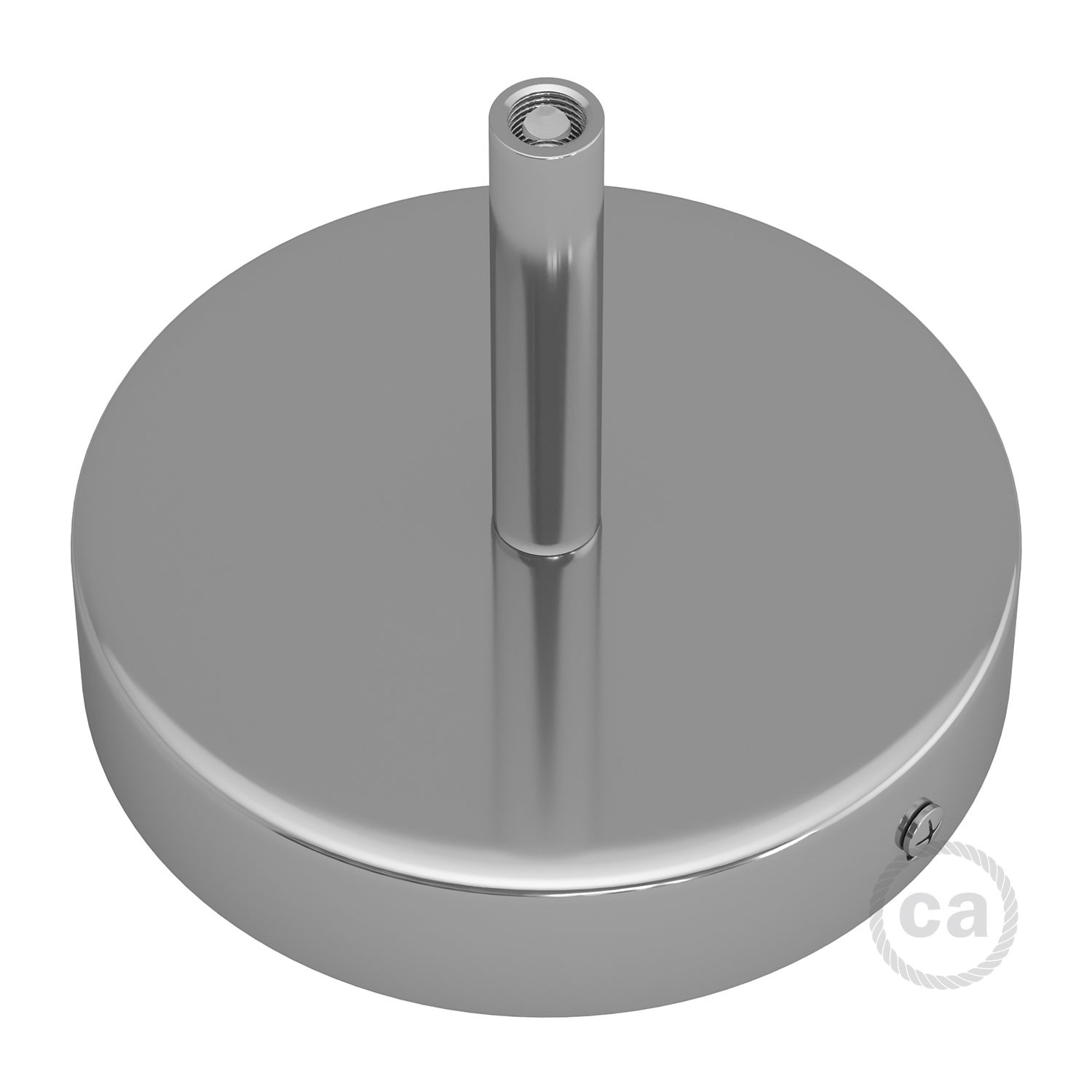 Cylindrical metal ceiling socket, conical cable retainer Creative Cables, chrome
