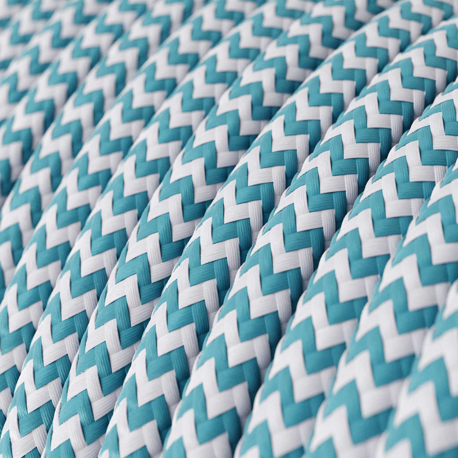 Textile cable Creative Cables, glossy cyan blue and white (zigzag), 3-core