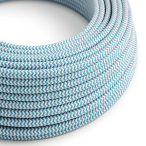 Textile cable Creative Cables, glossy cyan blue and white (zigzag), 3-core