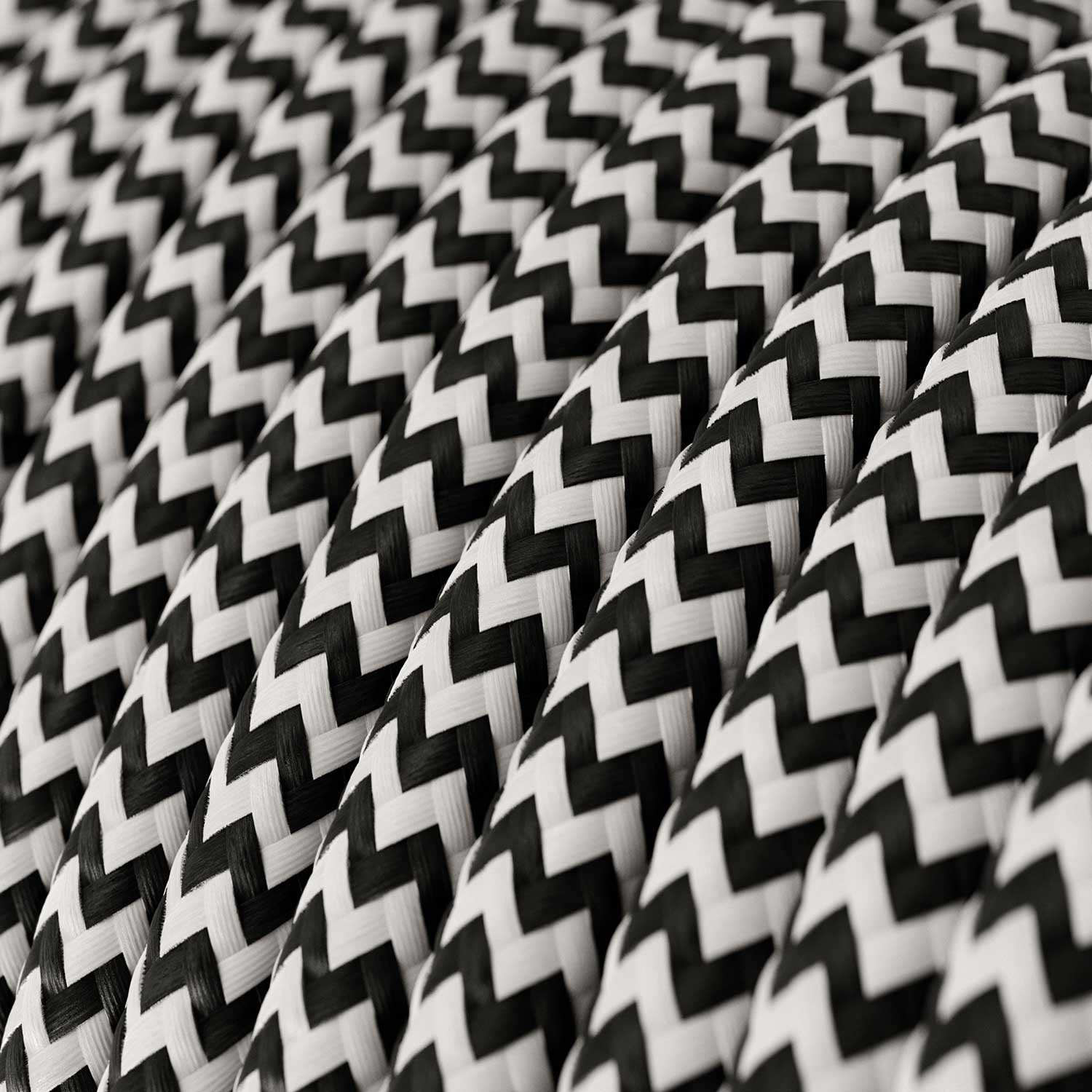Textile cable Creative Cables, glossy charcoal black and white (zigzag), 3-core