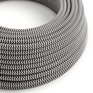 Textile cable Creative Cables, glossy charcoal black and white (zigzag), 3-core