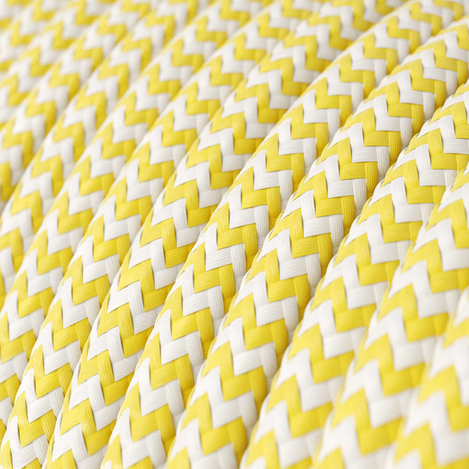 Textile cable Creative Cables, glossy corn yellow and optical white (zigzag), 3-core