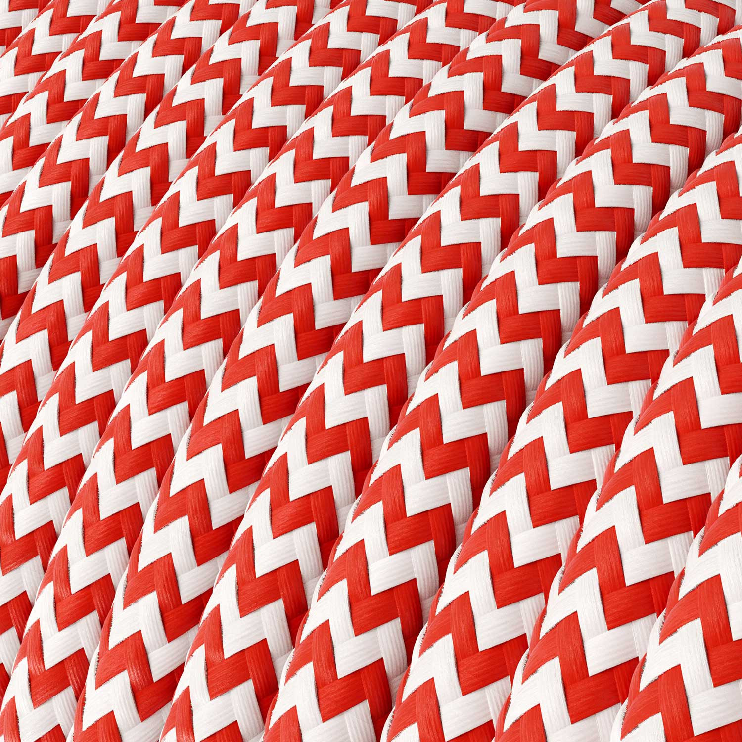 Textile cable Creative Cables, glossy fire red and white (zigzag), 3-core