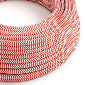 Textile cable Creative Cables, glossy fire red and white (zigzag), 3-core