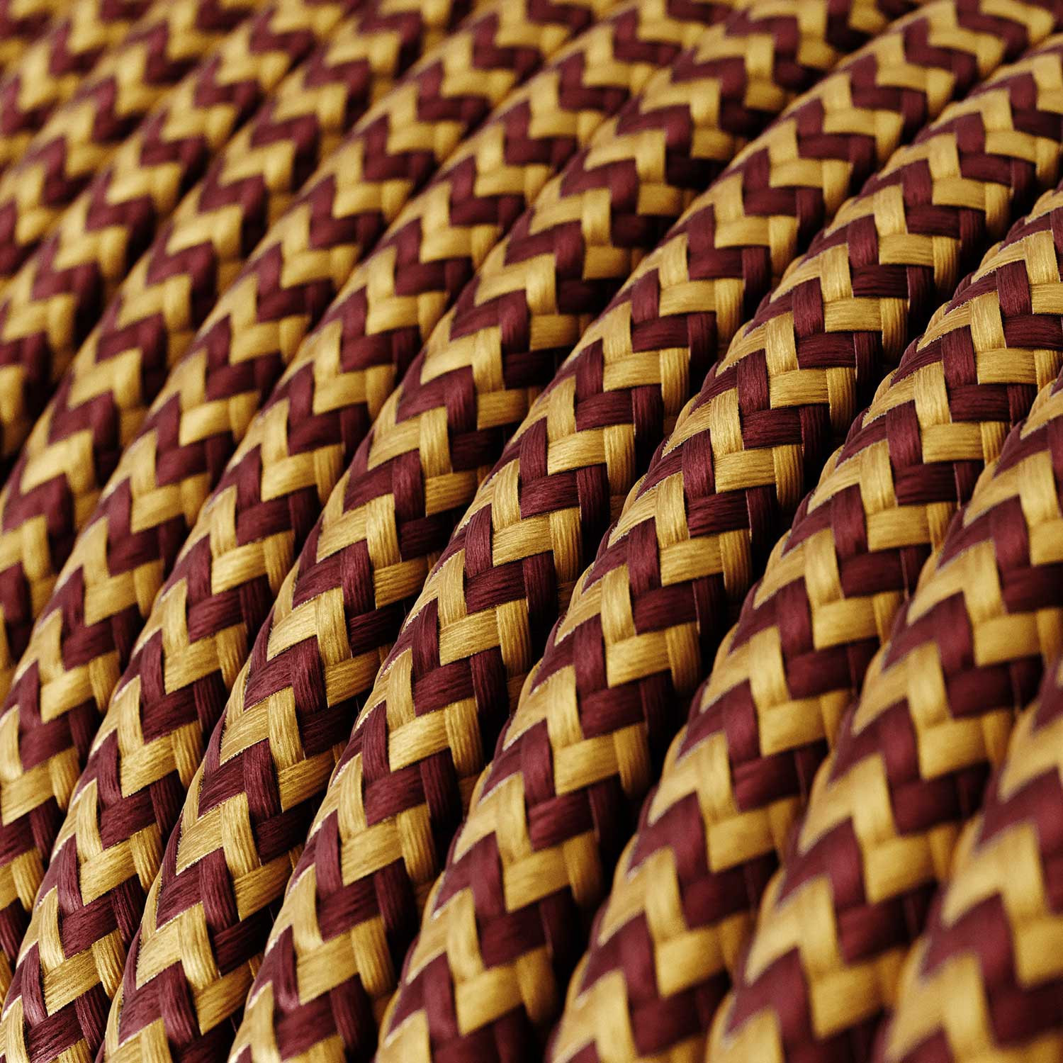 Textile cable Creative Cables, glossy gold and burgundy (zigzag), 3-core