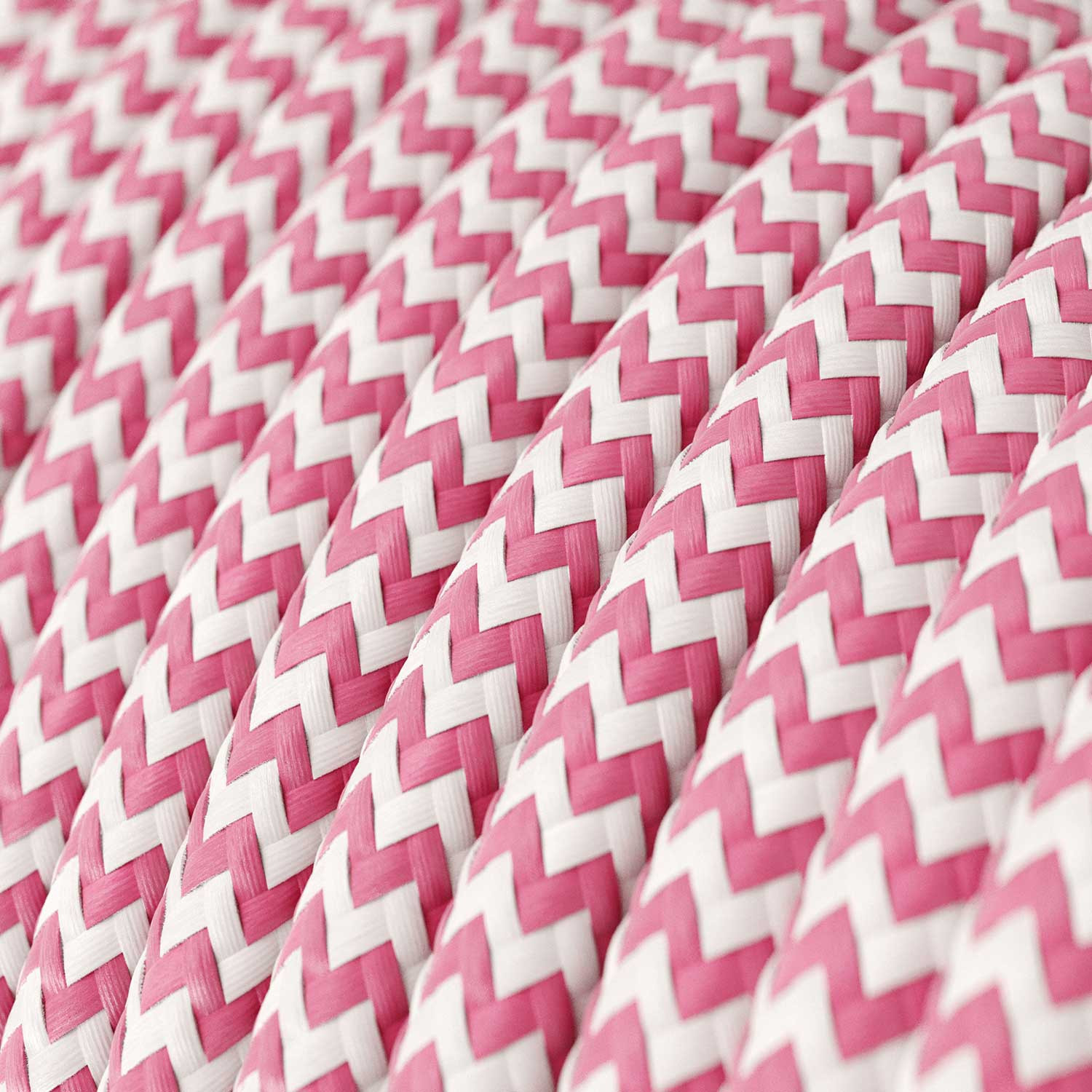 Textile cable Creative Cables, glossy pink fuchsia and white (zigzag), 3-core