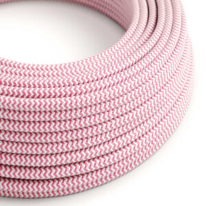 Textile cable Creative Cables, glossy pink fuchsia and white (zigzag), 3-core