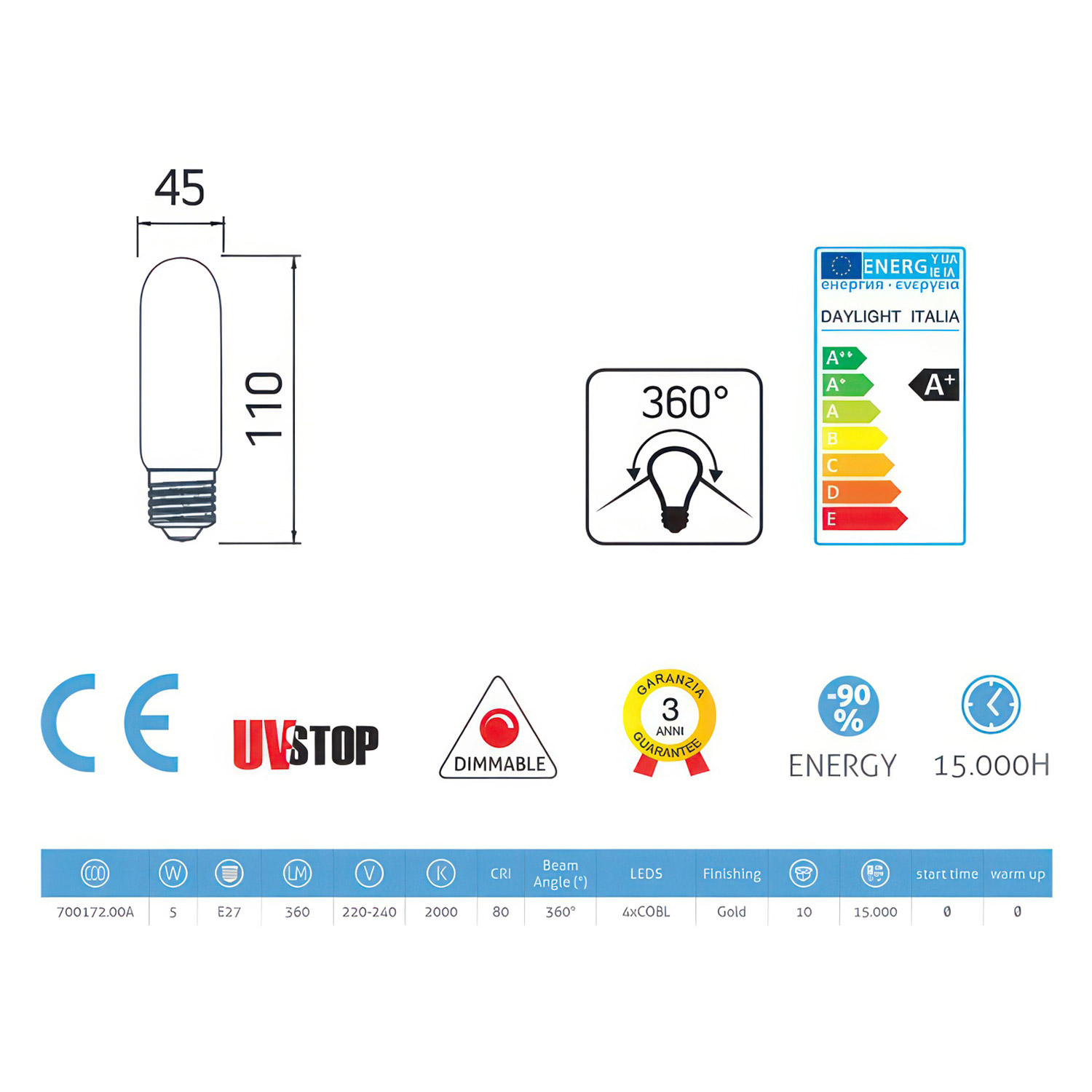LED bulb Creative Cables lamps shape, gold, 5W 2000K E27